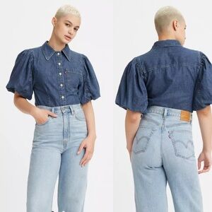 Button Up Blouse Levi’s Roxy Puff Sleeve Size M